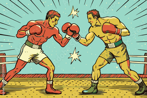 Intense Vintage Boxing Match Illustrated in Vibrant Colors