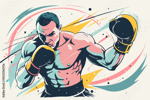 Dynamic Boxer Illustration with Explosive Background