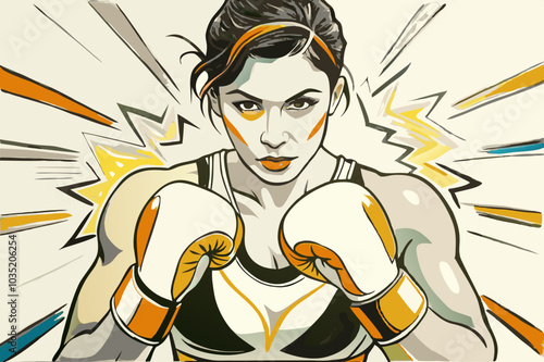 Dynamic Female Boxer in Action-Packed Pop Art Illustration
