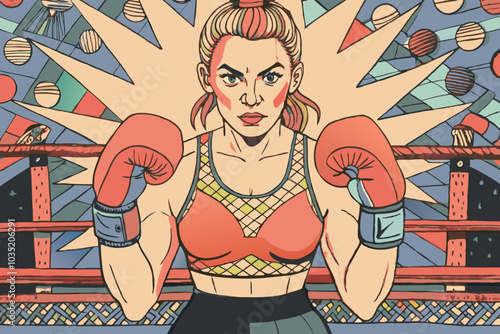 Female Boxer with Attitude in the Ring Standing Ready