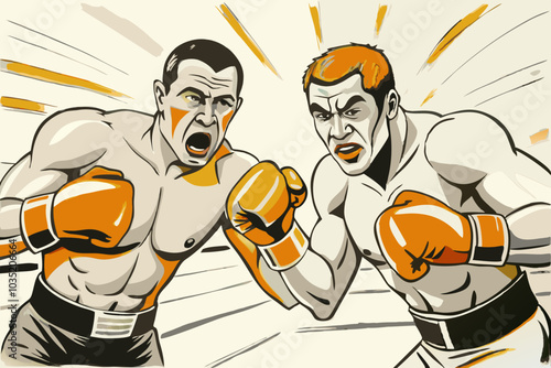 Intense Boxers in Dynamic Fight Illustration Showdown Artwork