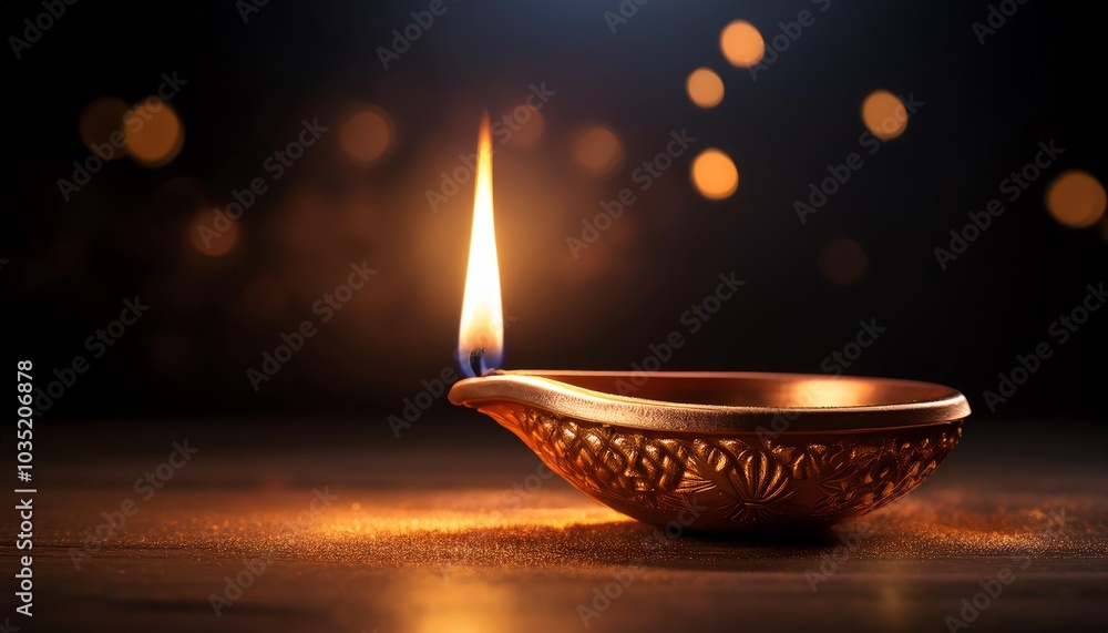 A beautifully lit oil lamp with a flickering flame, set against a dark background adorned with soft bokeh, creating a serene and warm atmosphere. A beautifully lit oil lamp with a flickering flame, set against a dark background adorned with soft bokeh, creating a serene and warm atmosphere.