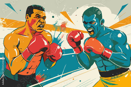 Dynamic Vintage Boxing Match Illustration