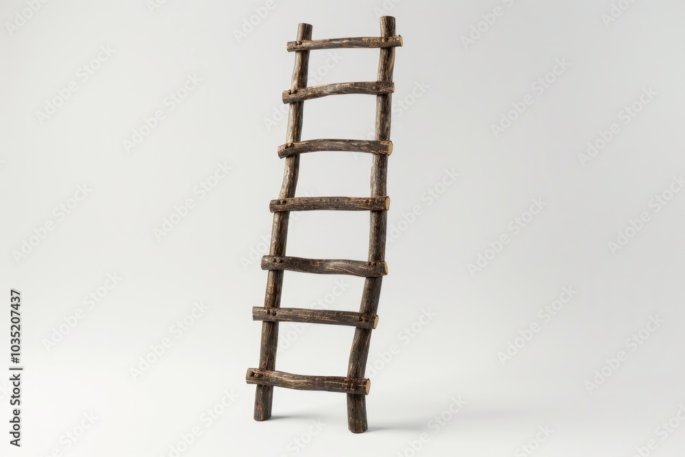 A simple ladder made out of sticks placed on a white background, ideal for illustration or design projects A simple ladder made out of sticks placed on a white background, ideal for illustration or design projects