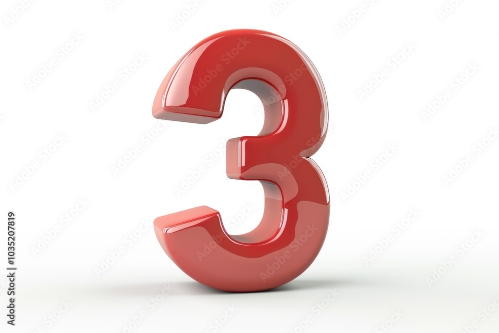 A single red number three displayed on a clean white background A single red number three displayed on a clean white background