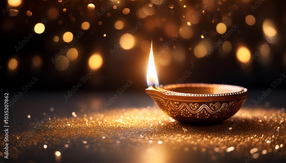 A lit oil lamp sits elegantly on a shimmering surface, surrounded by a warm glow, evoking a sense of peace and celebration. A lit oil lamp sits elegantly on a shimmering surface, surrounded by a warm glow, evoking a sense of peace and celebration.