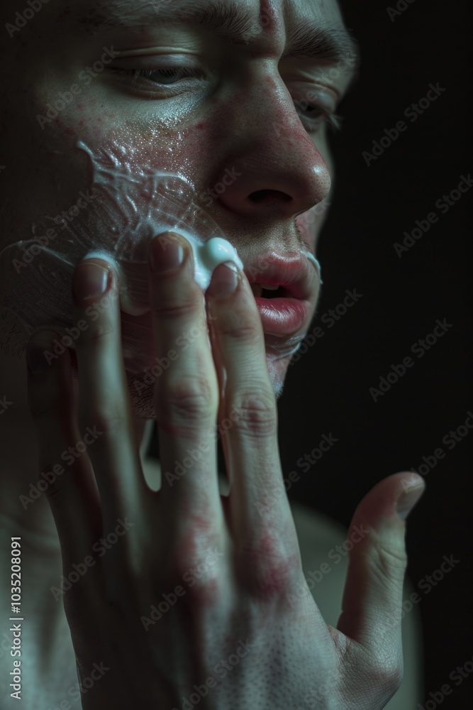 A person is grooming themselves by shaving their face with a razor A person is grooming themselves by shaving their face with a razor