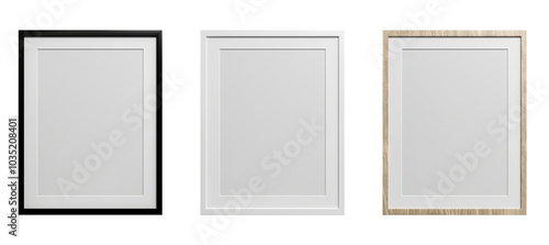Fototapeta Naklejka Na Ścianę i Meble -  mock up of empty white, black, wood frame isolated on white background, 3d render