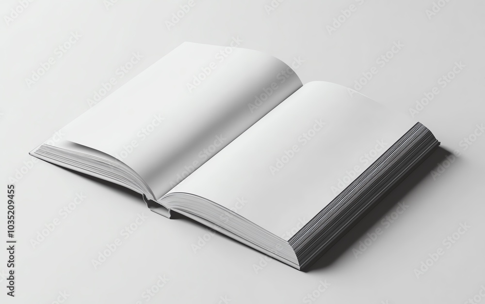 Vector mockup of an open hardcover book in flat lay, isolated on a plain white background, customizable design for magazines, brochures, and product advertisements Vector mockup of an open hardcover book in flat lay, isolated on a plain white background, customizable design for magazines, brochures, and product advertisements