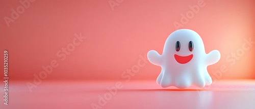 Charming 3D ghost illustration, designed for Halloween party invitations and banners, featuring a nonscary, cute theme perfect for festive occasions photo