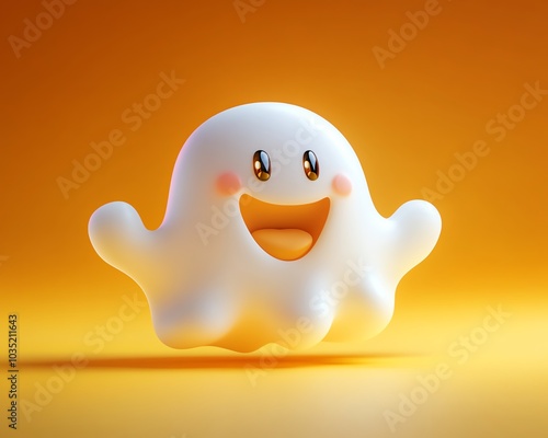 Playful 3D ghost rendering with a happy face, perfect for Halloweenthemed party invitations and banners, vector illustration with a whimsical touch