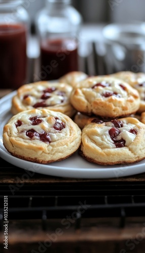 Delicious Mini Cherry Pies, Freshly Baked, Served on White Plate, Rustic Wooden Table Setting