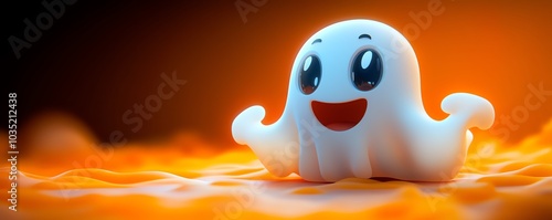 Vector illustration of a friendly 3D ghost, ideal for Halloween banners and invitations, showcasing a cheerful and nonthreatening character design photo