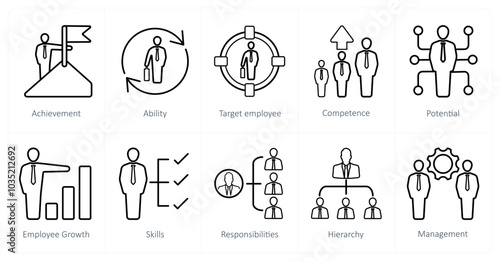 A set of 10 Human Resources icons as achievement, ability, target employee