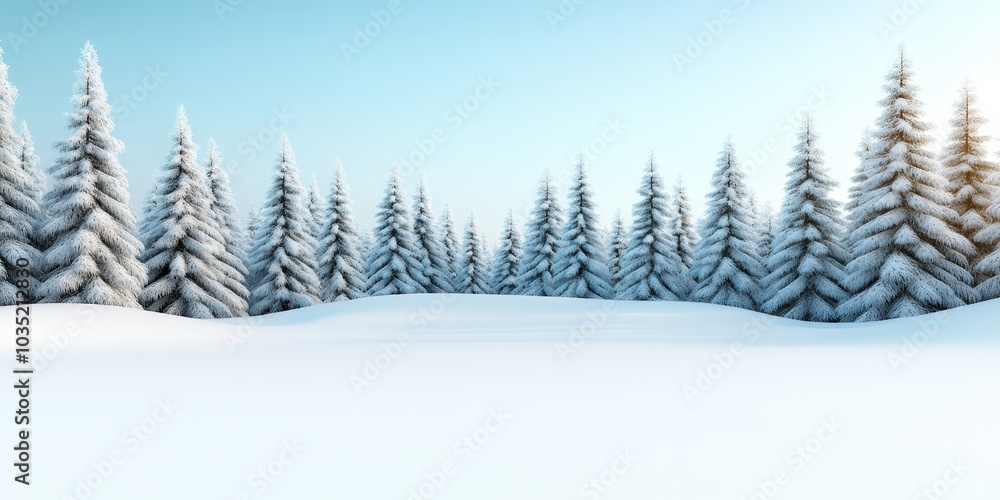 Fototapeta premium Snowy Winter Landscape with Pine Trees