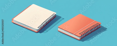 Wallpaper Mural 3D isometric depiction of a spiral notebook in open and closed states, flat style isolated vector, great for websites, apps, and printed graphics Torontodigital.ca