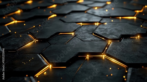 Hexagonal Black and Gold Abstract Pattern Design