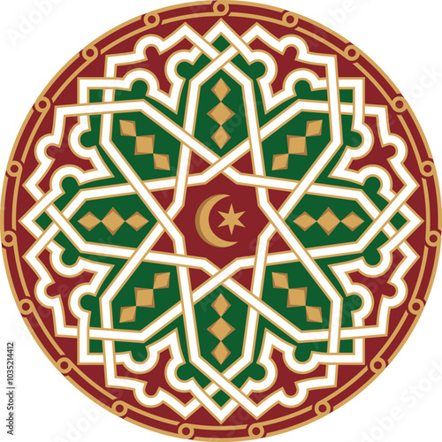 Golden circle decorated with Islamic ornament