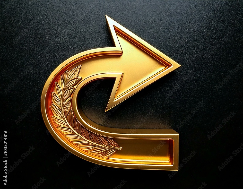 3d metal metallic gold golden curved arrow sign symbol isolated on a ...