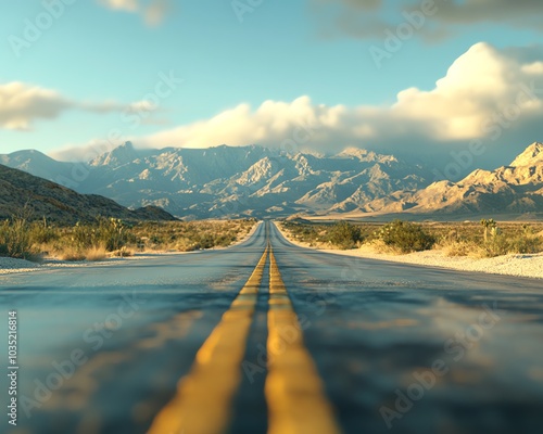 Dynamic portrayal of an empty road with motion blur in the background, conveying a sense of adventure and exploration for travelthemed graphics photo