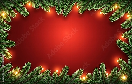 Festive Red and Green Christmas Background with Warm Lights - A Celebration of Winter Holiday Decorations