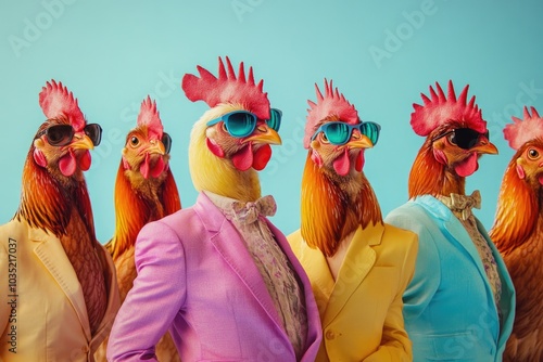 Wallpaper Mural A group of chickens wearing suits and sunglasses, a unique and humorous concept Torontodigital.ca