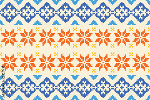 Pixel seamless pattern, textile design, floral design 