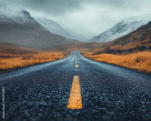 Stunning image of an empty road with a blurred background, designed to evoke feelings of speed and adventure, perfect for travelrelated content photo