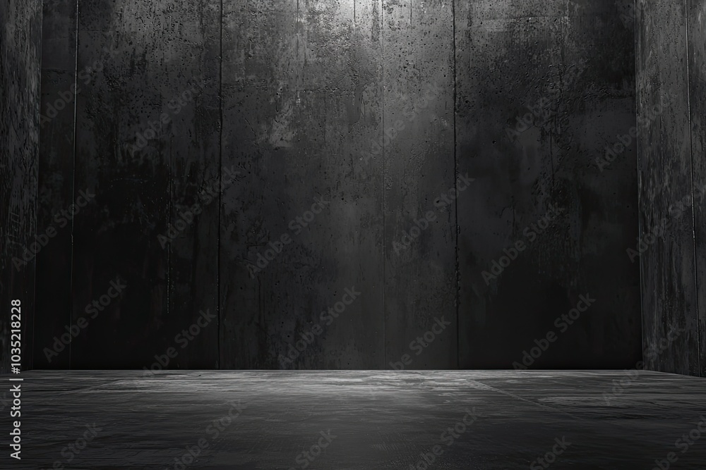 Dark room with concrete walls and floor, empty interior background for design presentation or product display Dark room with concrete walls and floor, empty interior background for design presentation or product display