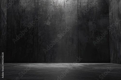 Dark room with concrete walls and floor, empty interior background for design presentation or product display