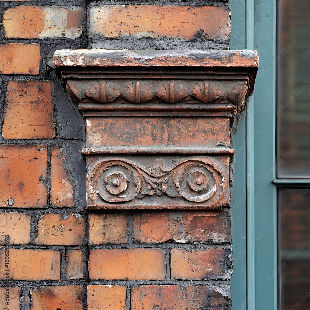 Ornate Brick Wall Detail with Window Frame Ornate Brick Wall Detail with Window Frame