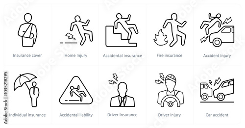 A set of 10 Insurance icons as insurance cover, home injury, accidental insurance