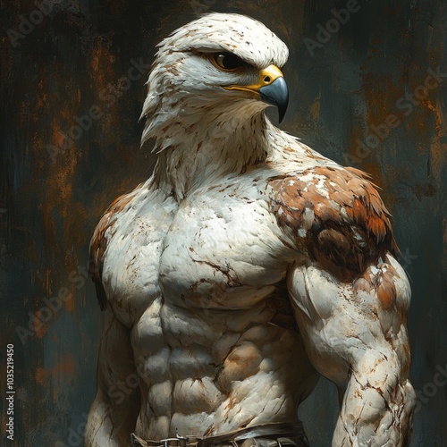 Anthropomorphic muscular falcon with human body
 photo