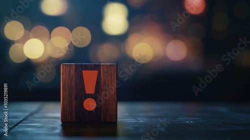 Exclamation Mark on Wooden Block
