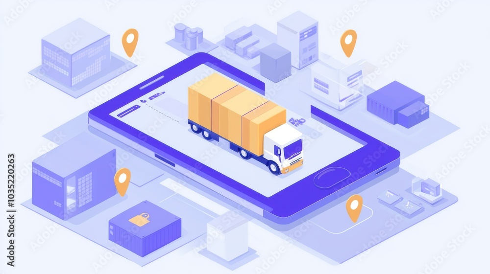 Digital logistics platform showing real-time shipment tracking on a mobile device, tech innovation Digital logistics platform showing real-time shipment tracking on a mobile device, tech innovation