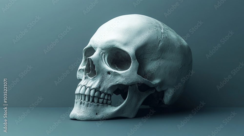 A white skull is on a table A white skull is on a table
