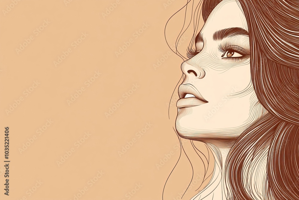 Elegant illustration of a womans face with soft lines symbolizing beauty femininity and grace in a minimal artistic design