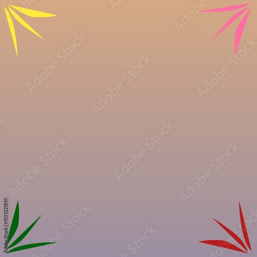 Colorful gradient background with geometric leaf designs in every corner.