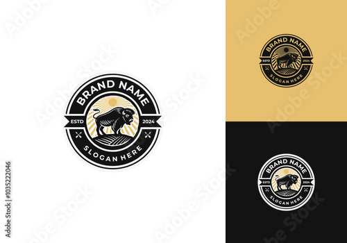 Bison ranch emblem template stock vector illustration