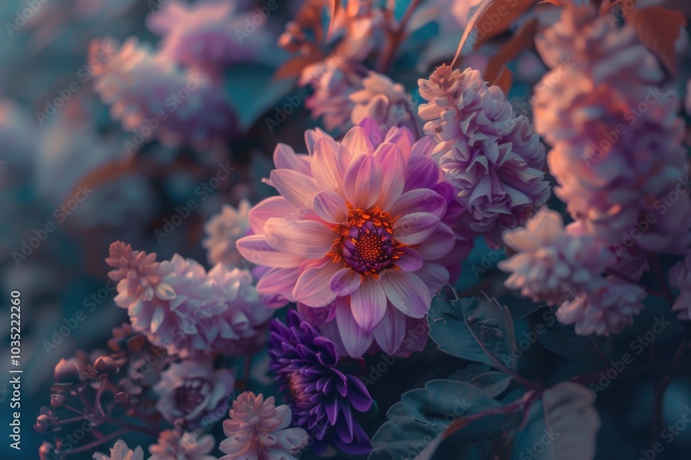 A cluster of purple flowers in focus with blurred background A cluster of purple flowers in focus with blurred background