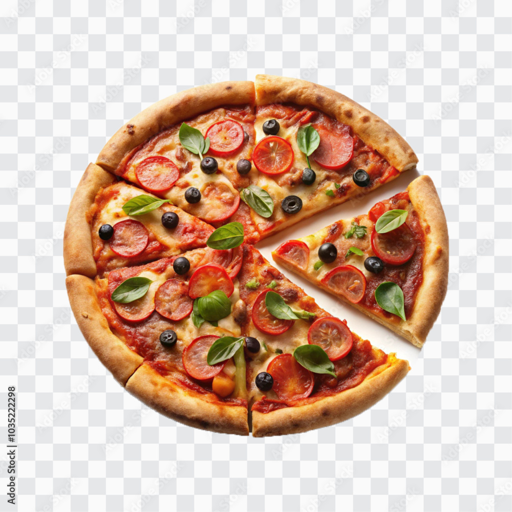 delicious pizza with ham and bacon slices, mozzarella cubes, tomatoes, bell pepper png design delicious pizza with ham and bacon slices, mozzarella cubes, tomatoes, bell pepper png design