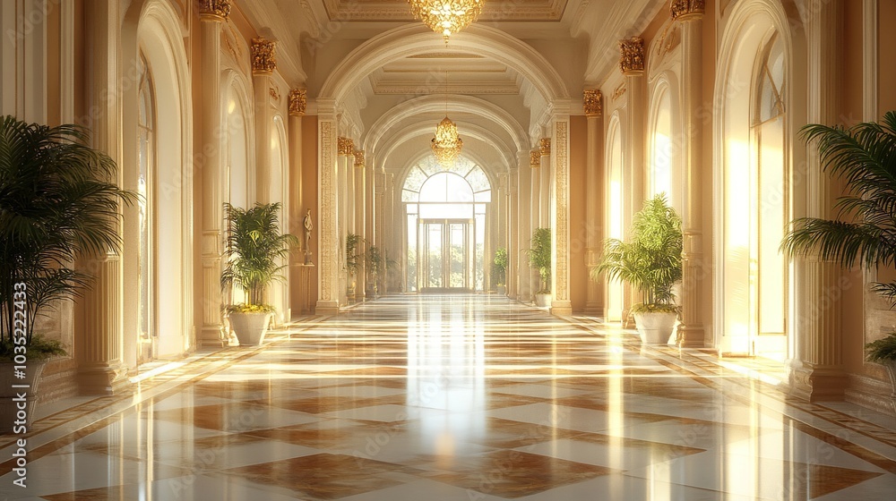 Fototapeta premium Grand Hallway with Sunlight