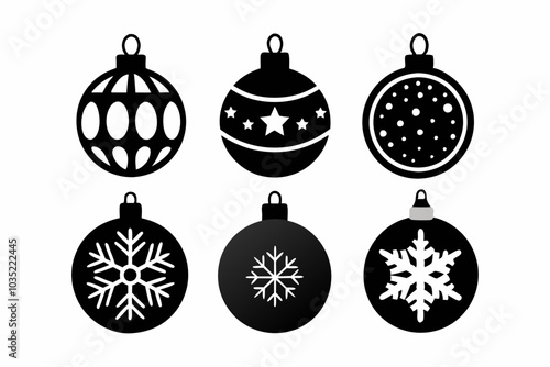 
Christmas ball set. Black silhouette Christmas ball vector illustration, set of Christmas balls

