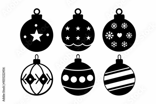  Christmas ball set. Black silhouette Christmas ball vector illustration, set of Christmas balls 