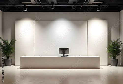 Empty stage Design for mockup and Corporate identity,Display.Platform elements in hall.Blank screen system for Graphic Resources.Scene event led night light staging.3d Background for online.3 render.
