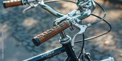 A close-up view of a bicycle's handlebars, suitable for use in editorial or commercial contexts