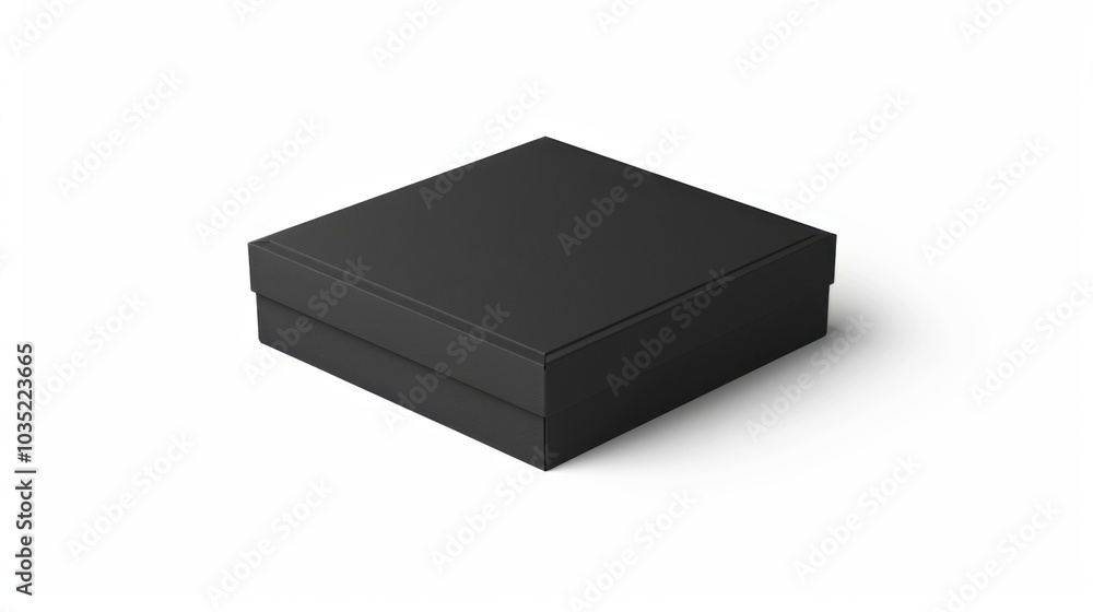 Fototapeta premium Plain black cardboard box on white background, ideal for packaging and shipping