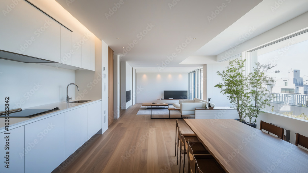 Modern Japanese apartment with sleek design, open living space where family members interact, blending contemporary style with comfort, FamiliesInJapan, modern home, urban living, Modern Japanese apartment with sleek design, open living space where family members interact, blending contemporary style with comfort, FamiliesInJapan, modern home, urban living,
