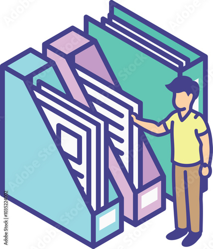 Isometric paperwork icon. Office documents folder symbol