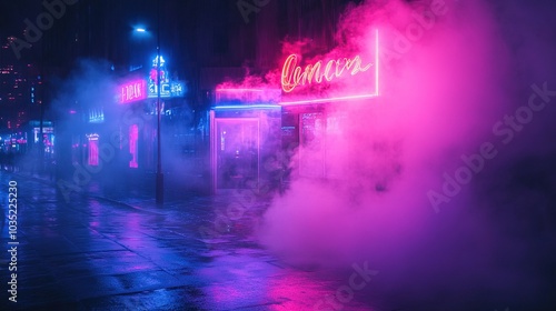 Neon Cityscape with Fog